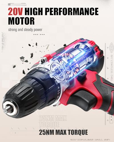 Cordless Power Drill Kit with Battery & Charger - 2 Speeds, Keyless Chuck, & Bits