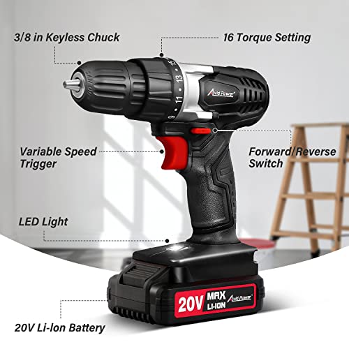 AVID POWER 20V MAX Cordless Drill Set with Variable Speed