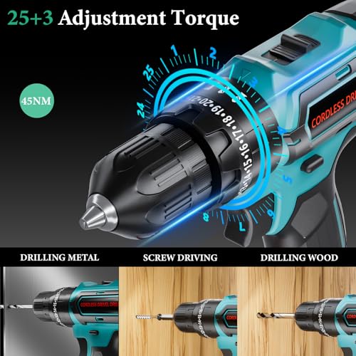 Cordless Drill Set with 2 Batteries & Charger for DIY Projects