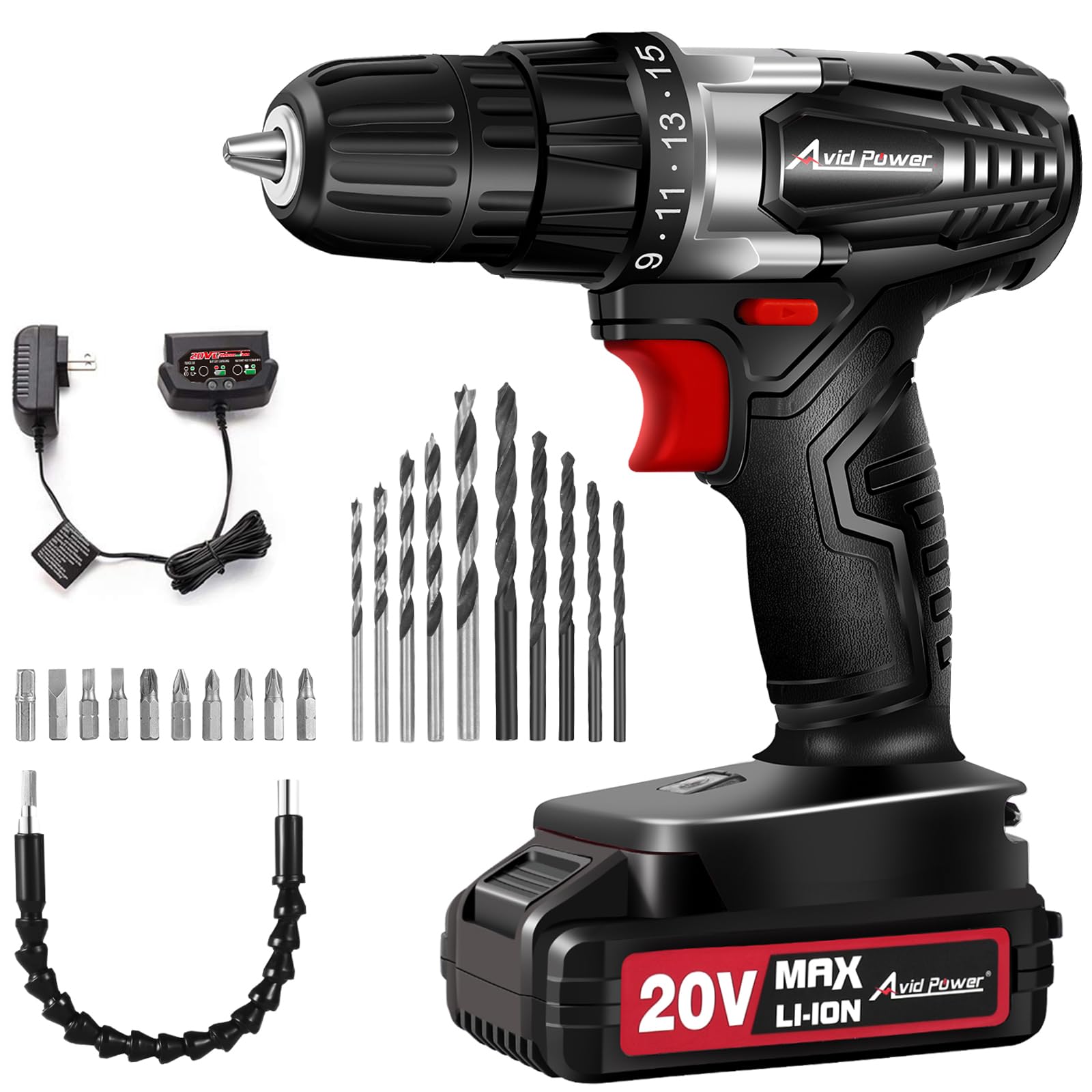 AVID POWER 20V MAX Cordless Drill Set with Variable Speed