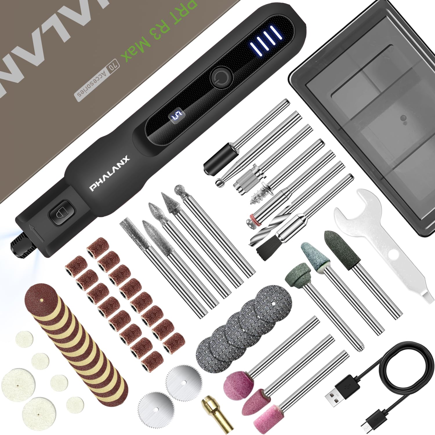 3.7V Cordless Rotary Tool Kit with LED Light - 5 Speed, Li-ion Battery, 70 Accessories