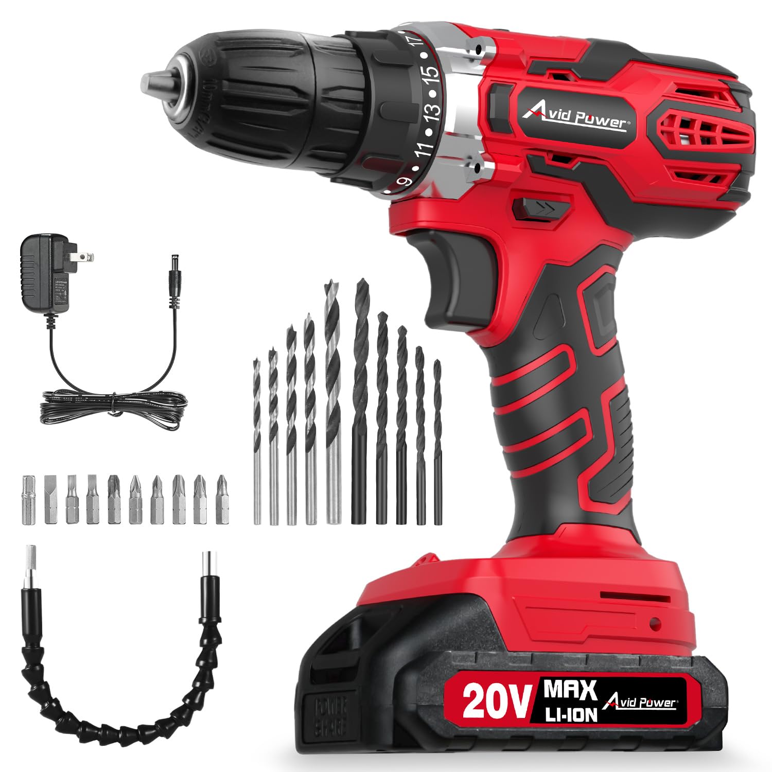 Cordless Power Drill Kit with Battery & Charger - 2 Speeds, Keyless Chuck, & Bits