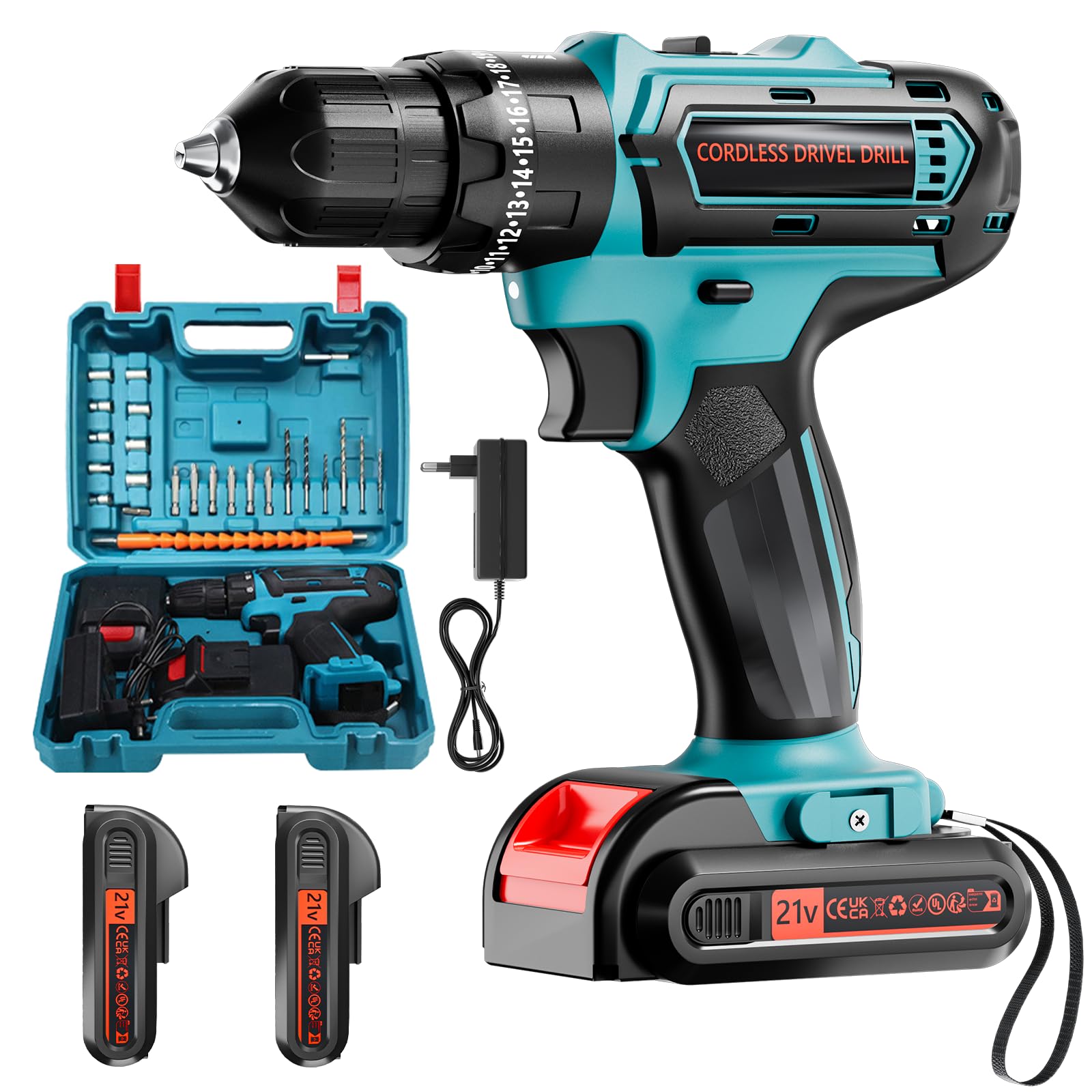 Cordless Drill Set with 2 Batteries & Charger for DIY Projects