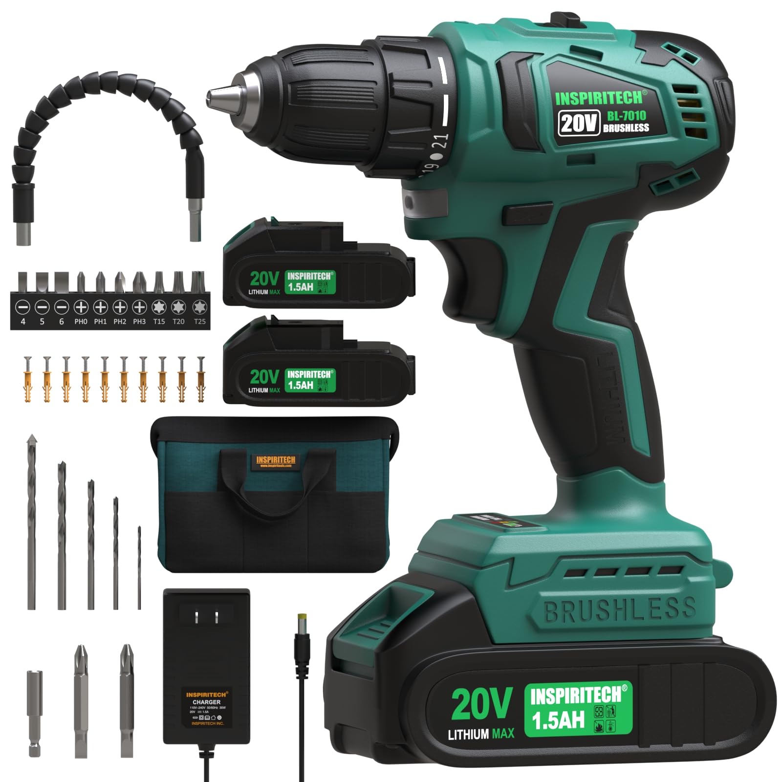 Cordless Drill Set with 2 Batteries & Charger for Homeowners