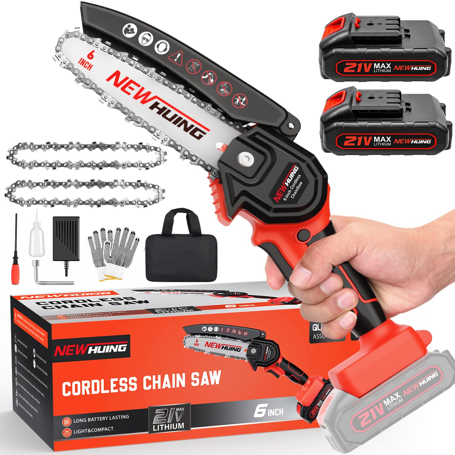 New Huing 21V Cordless Chainsaw for One-Hand Tree Trimming