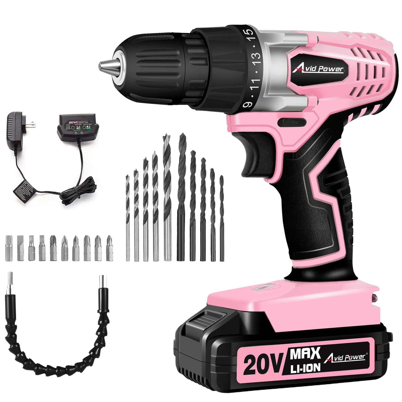 AVID POWER 20V MAX Pink Cordless Drill Set